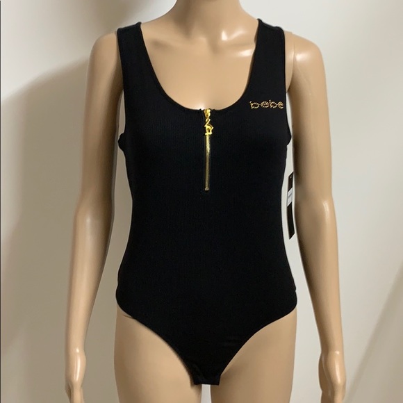 bebe Tops - Bebe black and gold racerback onesie size large